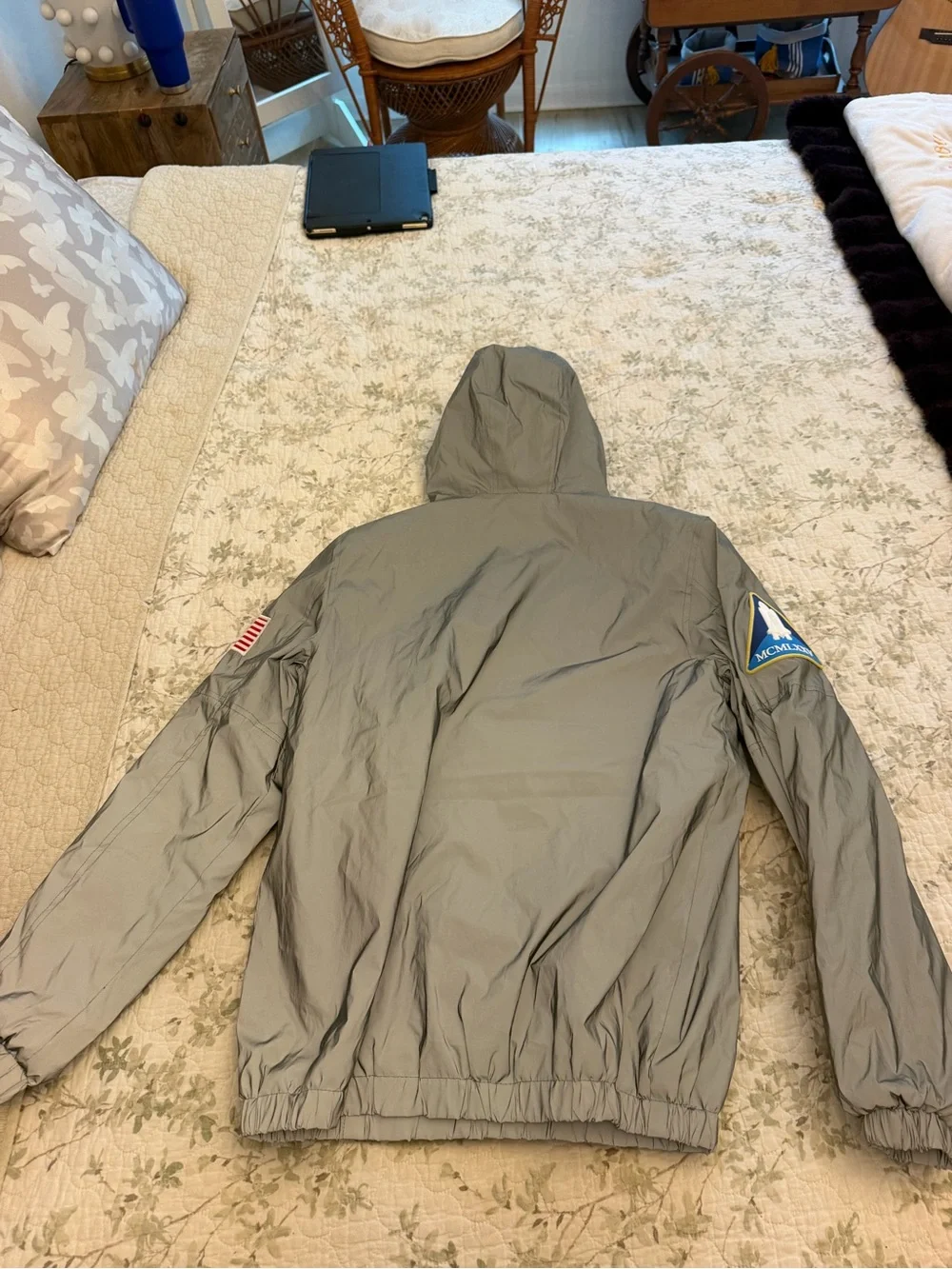 Members Only Light Gray Windbreaker Anorak with Patch